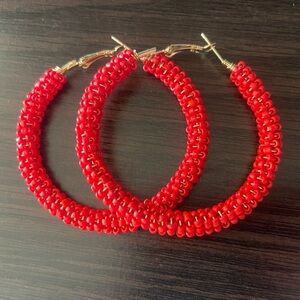 **NEW** Red Beaded Hoop Earrings